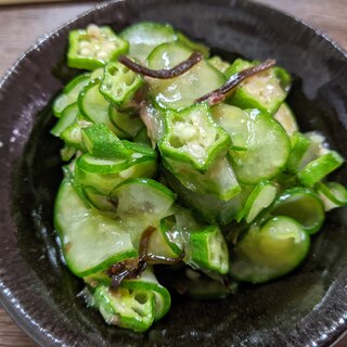 きゅうりとオクラと塩こんぶの酢物